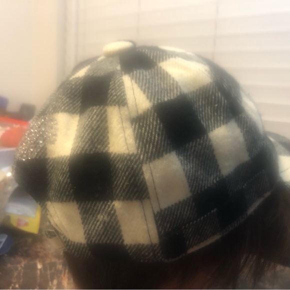 Disney Parks Mickey Mouse Women's Black & White Rhinestones Plaid Hat Size Adult - Picture 9 of 9